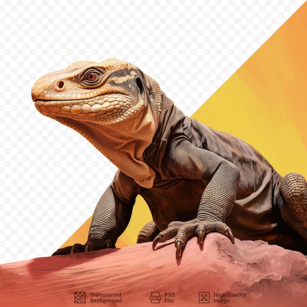 PSD a lizard on a rock with an orange background
