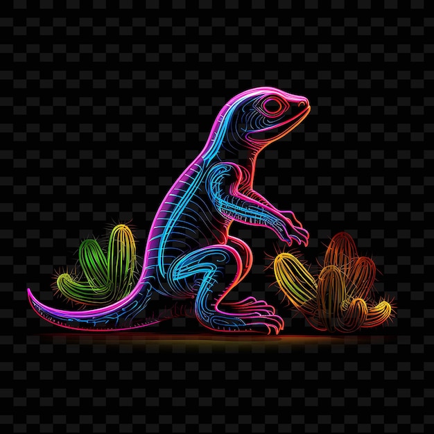 PSD lizard sunny desert zigzag neon lines cactus gebogen staart op b png y2k vorms transparante lichtkunst