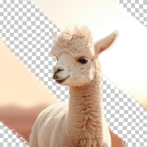 PSD a llama with a black nose and a pink sky in the background