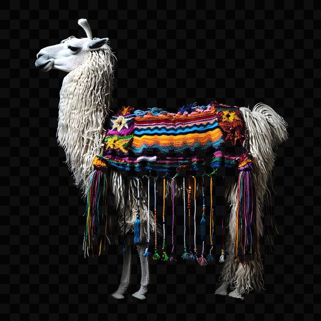 PSD a llama with a colorful cloth on it