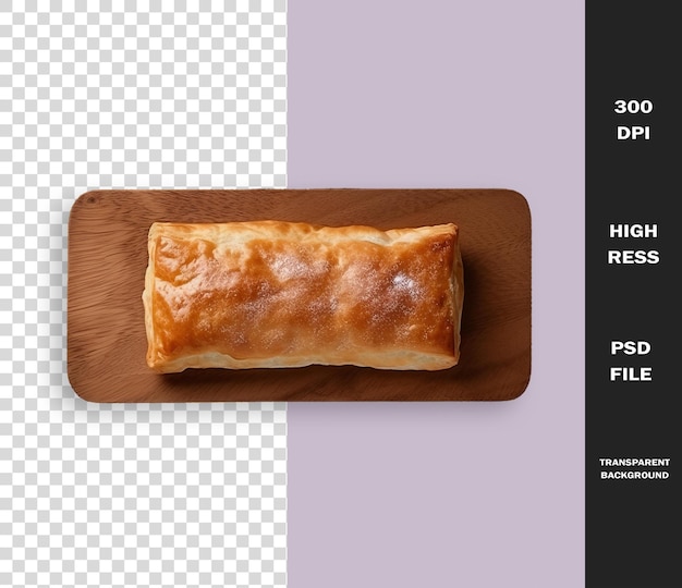 PSD a loaf of bread is on a cutting board with a black background