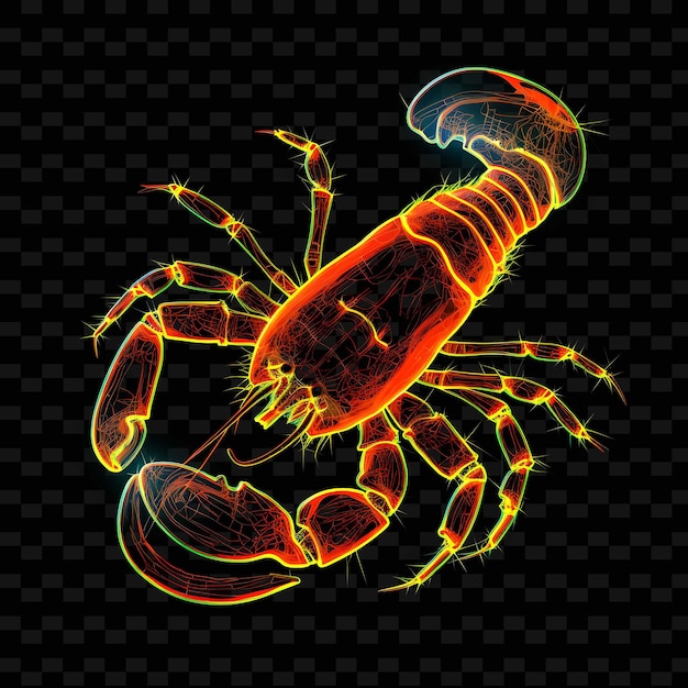 PSD lobster coastal cuisine hoekige neonlijnen citroen snijden klauw png y2k vorms transparante lichtkunsten