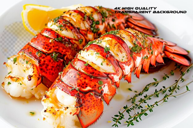 PSD lobster tails bathed in a luxurious lemon thyme sauce on transparent background