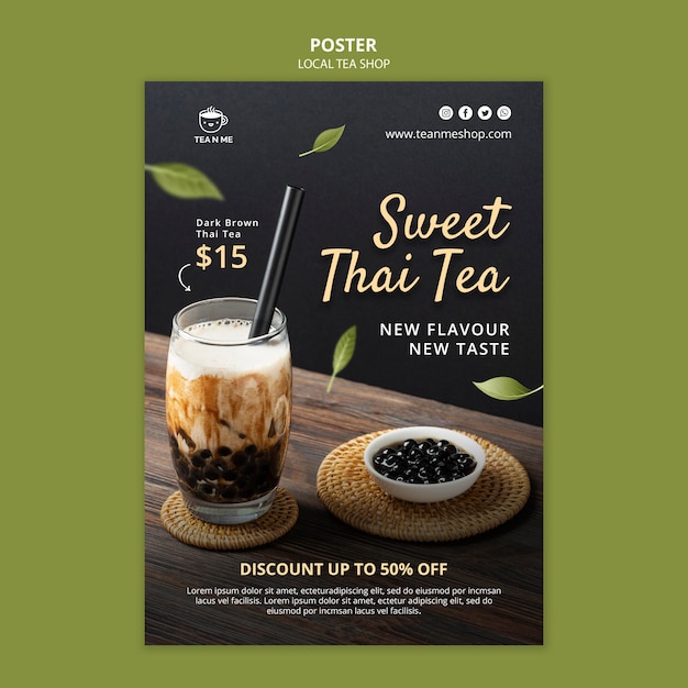 PSD local tea shop poster design template