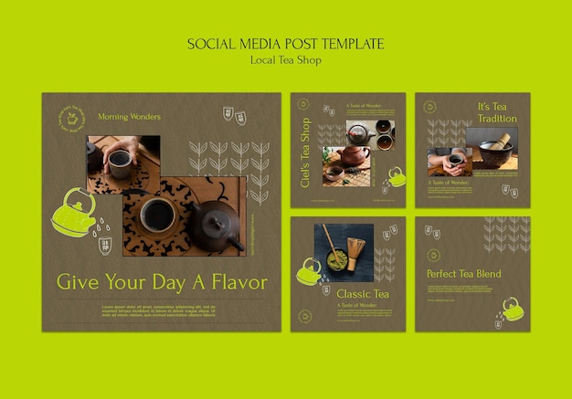 Local tea shop social media post design template