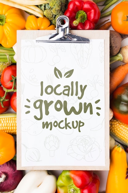 locally grown veggies mock-up on clipboard