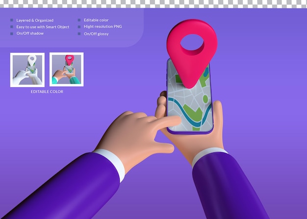 Location 3D icon on the phone 3D rendering Illustration