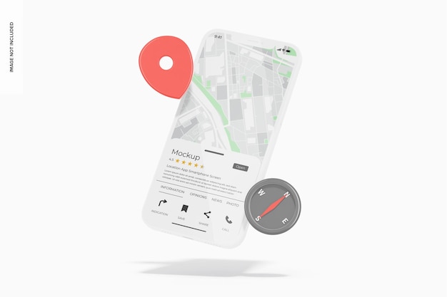 Location app smartphone screen mockup, falling