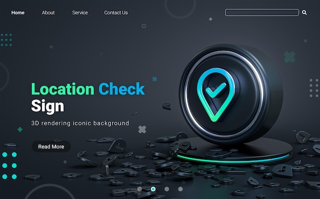 Il segno di controllo della posizione 3d rende lo sfondo iconico realistico scuro astratto per il modello di banner sociale