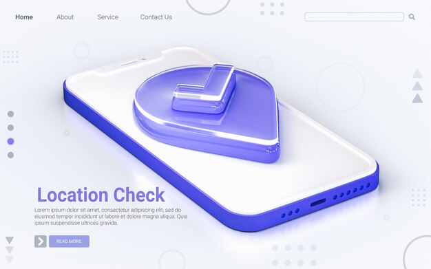 Расположение проверить знак на мобильный телефон изолированные белый фон 3d визуализации концепции для веб-баннера