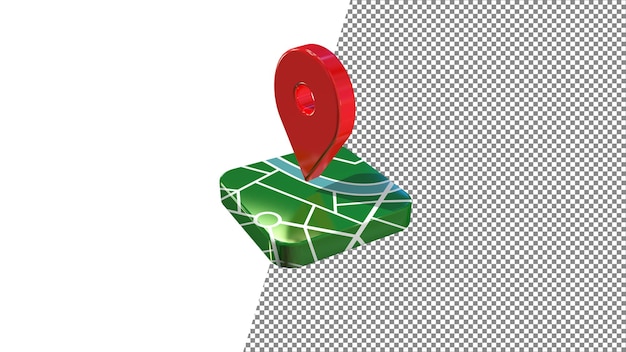 PSD location icon red shiny with road block 3d rendering