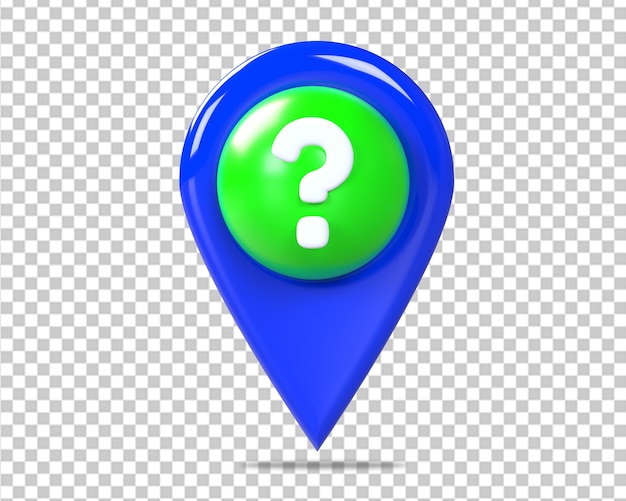 location map pin and question mark 3d icon on isolated background