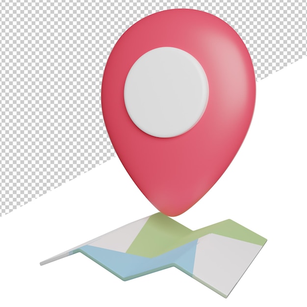 Posizione pin mark on maps vista laterale icona 3d rendering illustrazione su sfondo trasparente