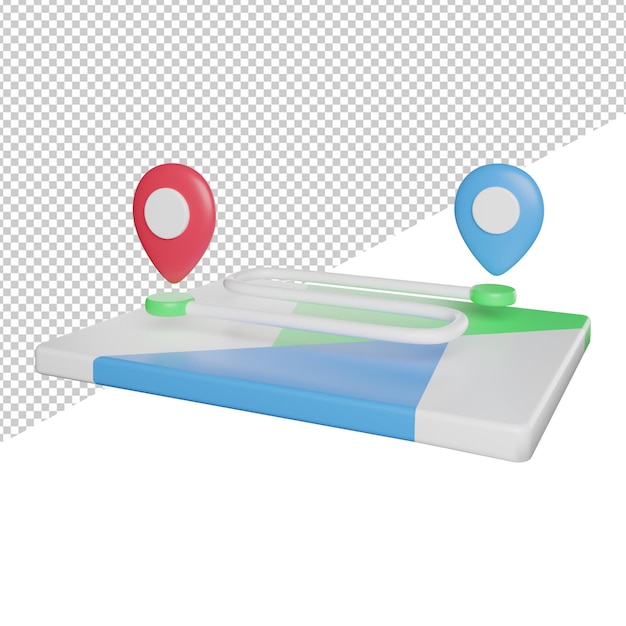 PSD 場所ピンマークルート側面図アイコン透明な背景の3dレンダリングイラスト
