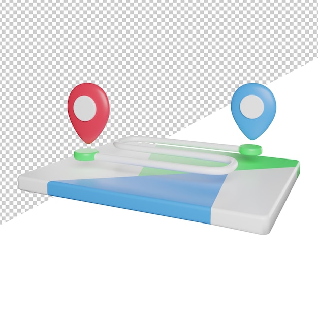 PSD posizione pin mark route vista laterale icona 3d rendering illustrazione su sfondo trasparente