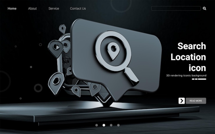 PSD location search icon 3d render dark background illustration for cover card social media poster
