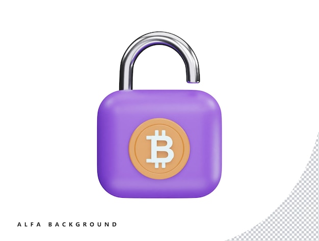 Lock and bitcoin with 3d vector icon cartoon minimal style illustration