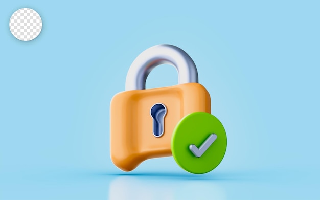 lock checkmark sign 3d render concept for security protection safe confirmation approve