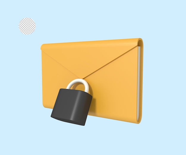 Lock the envelope with a padlock 3D Illustration