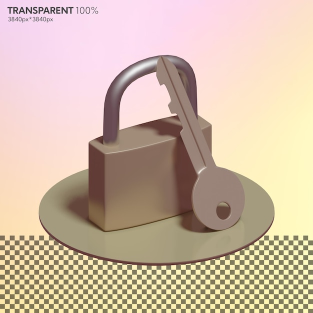 PSD lock icon with key simple 3d illustration