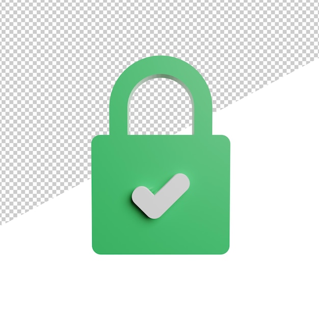 PSD lock secure icon front view 3d illustration rendering transparent background