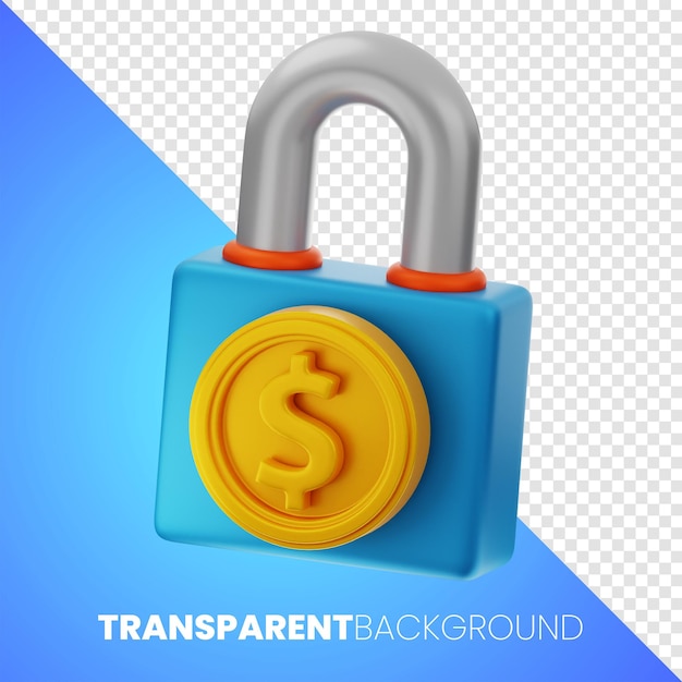 Lock security dollar coin money finance icon 3d rendering high quality png on transparent background