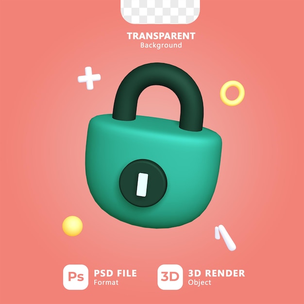 Icona 3d essenziale di blocco e sicurezza per la progettazione dell'interfaccia utente