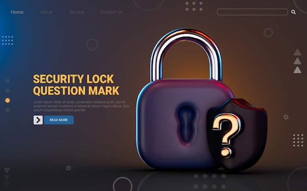 lock shield question mark icon on dark background 3d render concept for protection confusion asking