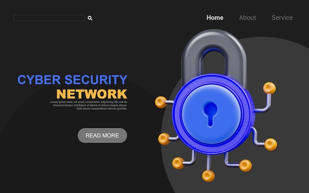 lock sign with connectivity on dark background 3d render concept for networking protection