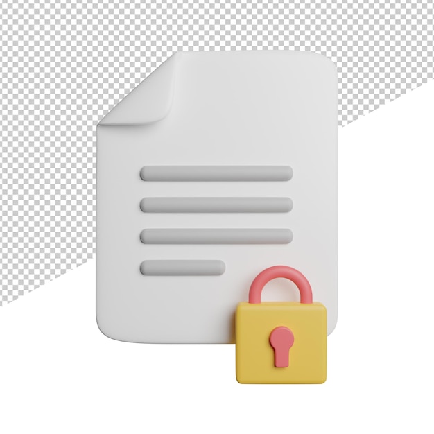 Locked file document front view 3d rendering icon illustration on transparent background