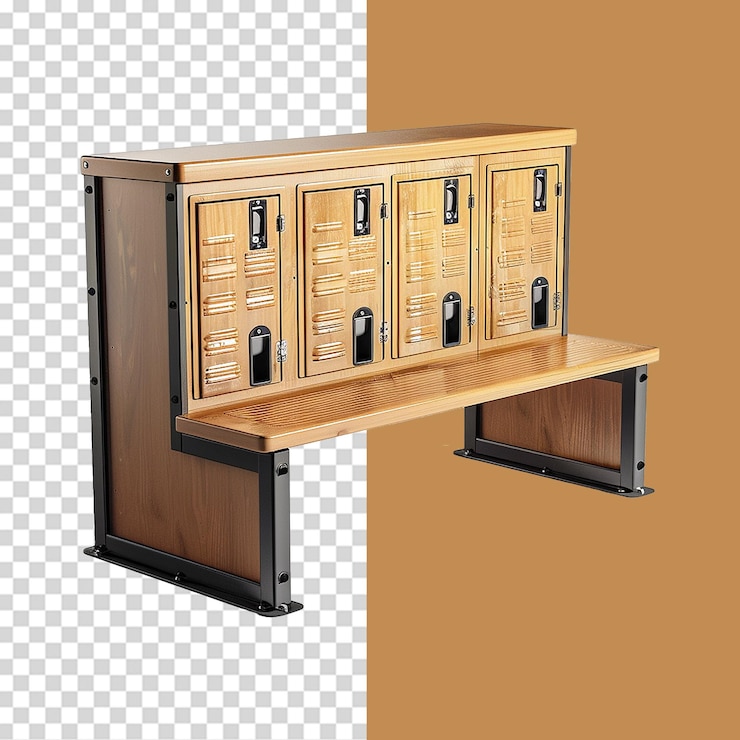 PSD locker room bench isolated on transparent background