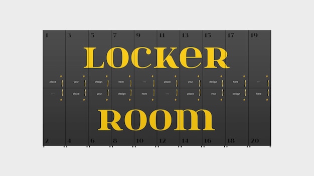 Locker room storage cabinets mockup psd template