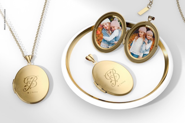 PSD locket necklace mockup, top view