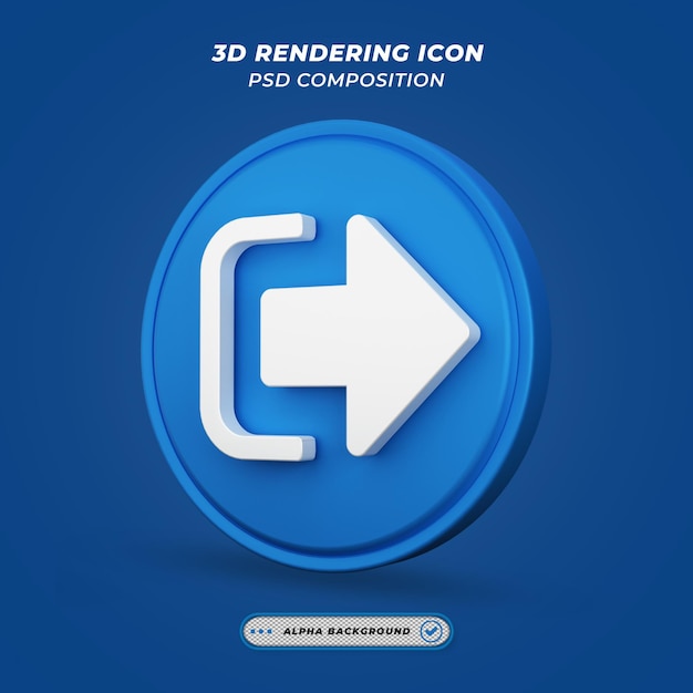 PSD log out sign icon in 3d rendering