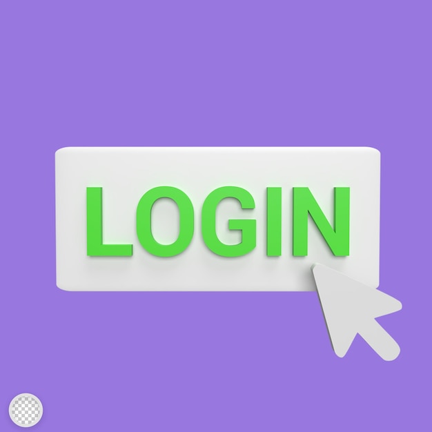 Login click with cursor 3d icon model cartoon style concept render illustration