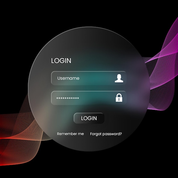 PSD login pagina ui glassmorphism ontwerp