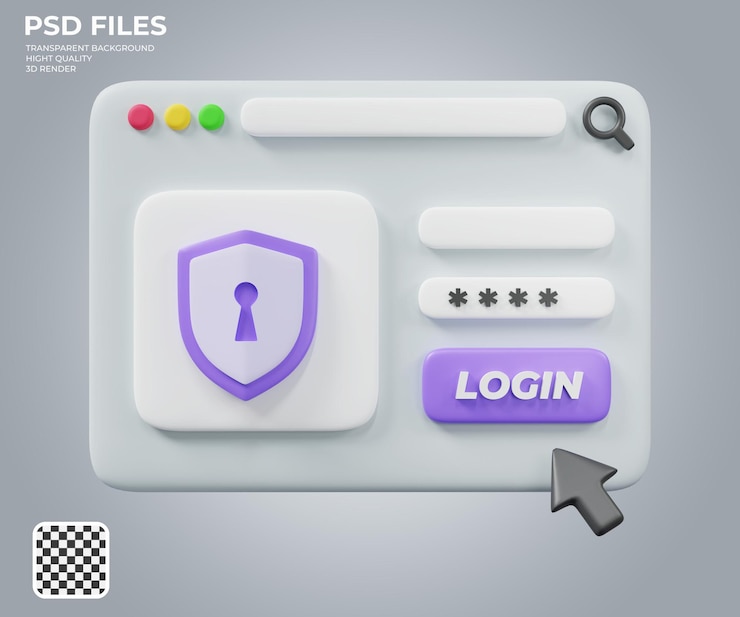PSD login and password concept 3d illustration website security concept