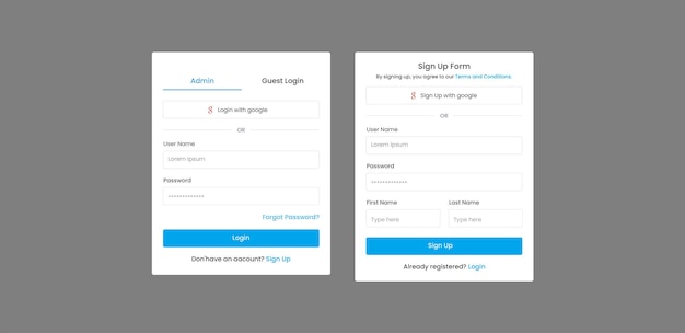 PSD login and signup form