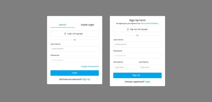 PSD login and signup form