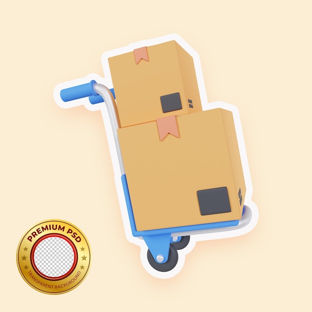 PSD illustrazione 3d del carrello della scatola logistica