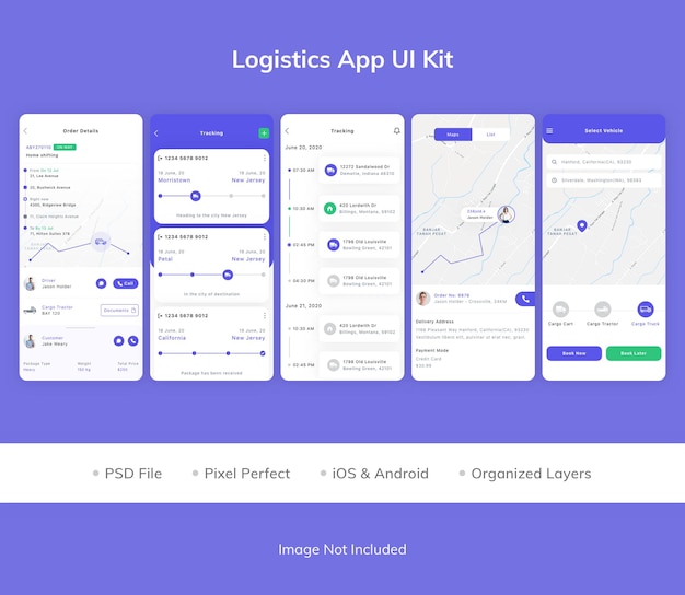 Logistyka Zestaw UI aplikacji mobilnej