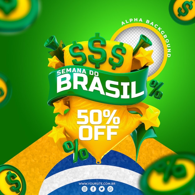 PSD logo 3d brazilië week voor verkoop