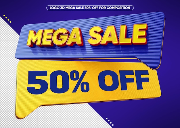 Logo 3d mega sale 50 korting voor promotie