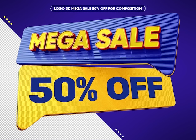 Logo 3d mega wyprzedaż 50 zniżki na promocję