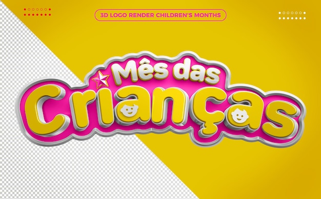 Logo 3d render kindermaand roze met geel