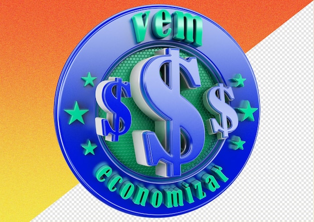 Logo 3d rendering segno di denaro sconto e timbro di promozione