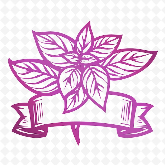 PSD logo basil sprig emblem z dekoracyjnym banerem i kolekcją botanical nature herb vector design