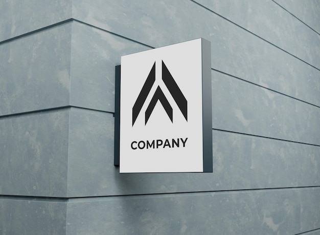 PSD logo company mockup with board sign on the wall