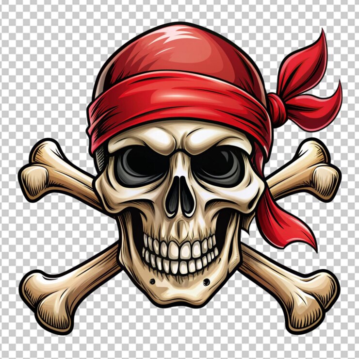 PSD logo czaszki i skrzyżowanych kości piratów wyizolowane na przezroczystym tle