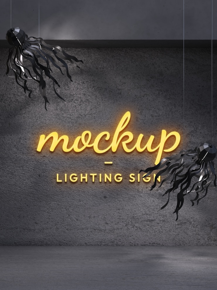 PSD logo on dark wall mockup